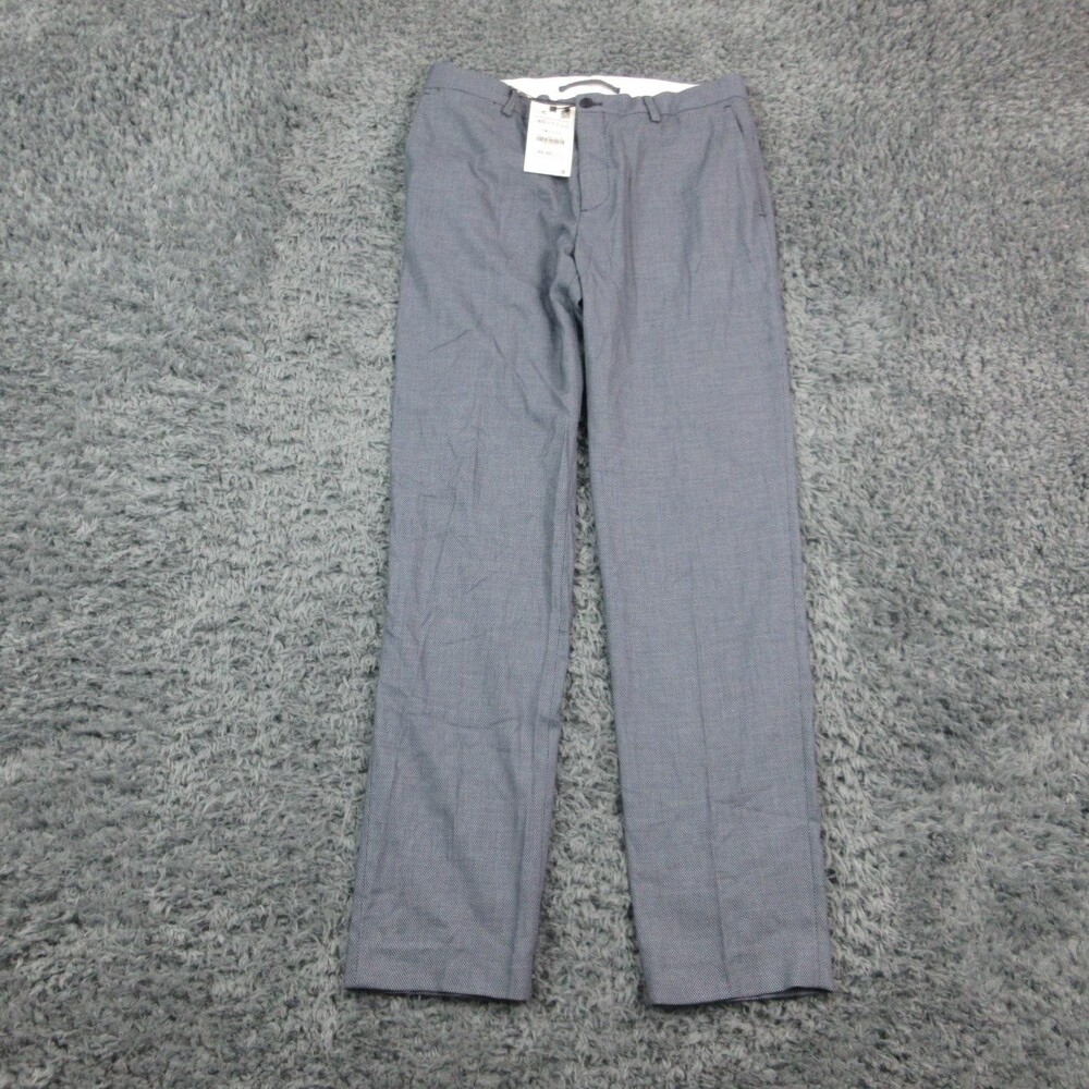 Zara Dress Pants Mens 31x32 Blue Geometric Flat Front Straight 31x31.5* NWT